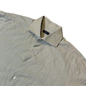 Finamore Napoli mens 16.5 42 green blue stripe cotton spread collar dress shirt